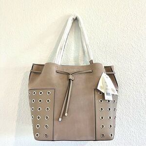 Tory Burch Tan Block T Grommet Bucket Tote